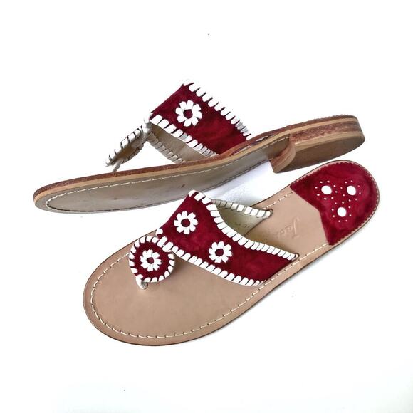 Jack Rogers Palm Beach Burgundy Sandals | Leather Whipstitch Preppy Resort Chic - Picture 2 of 16